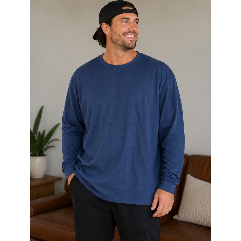 Mission Ridge Mens 2XL Navy Blue Waffle Knit Thermal Long Sleeve Crewneck Shirt